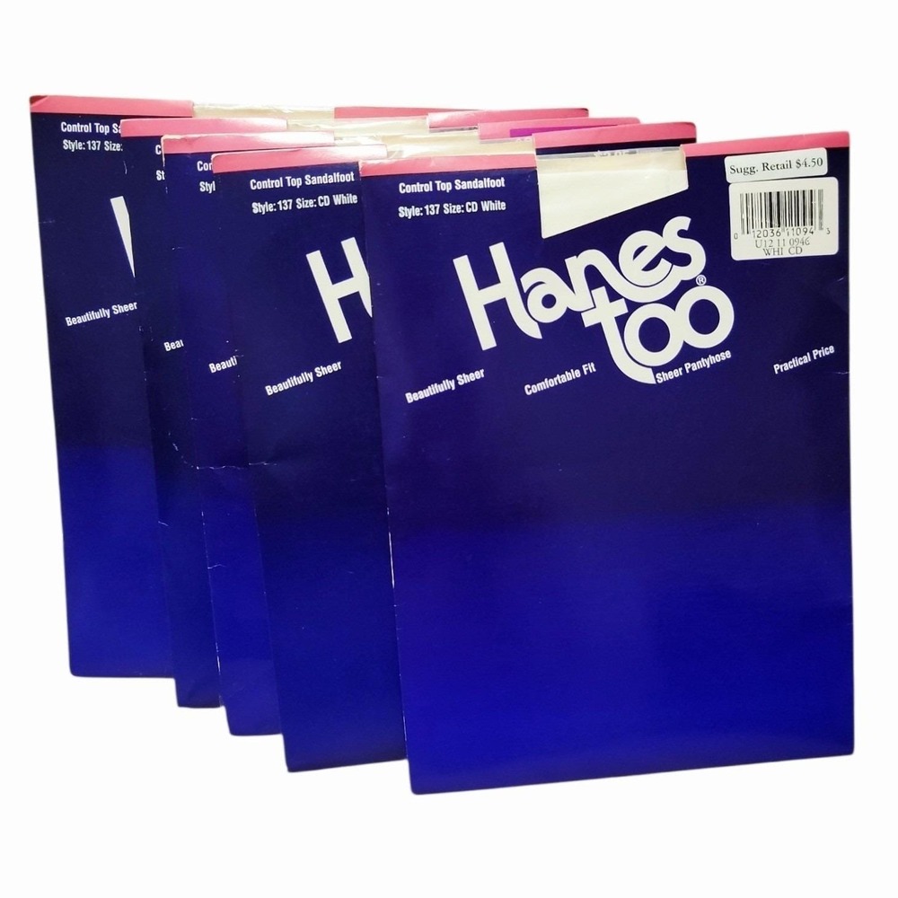Vintage 1994 Hanes Too Pantyhose Lot of 5 Control‎ Top Size CD White Style 137
